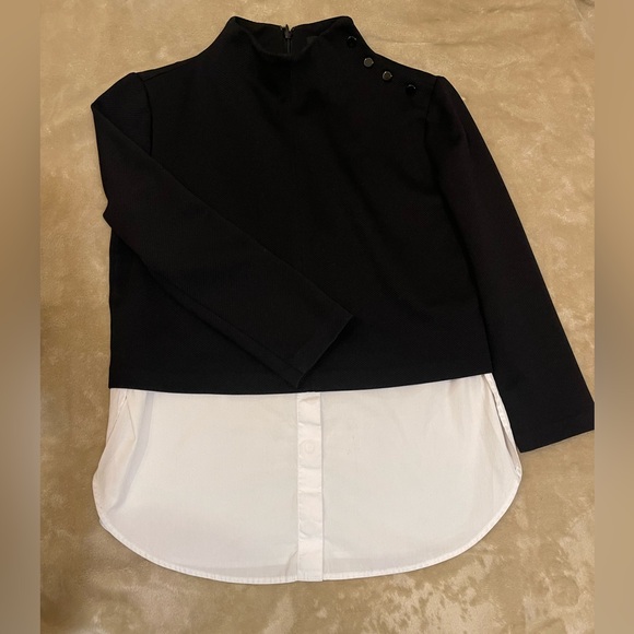 Theory size S , Black Cropped Jacket with White Shirt Layer 100% cotton - Picture 6 of 13